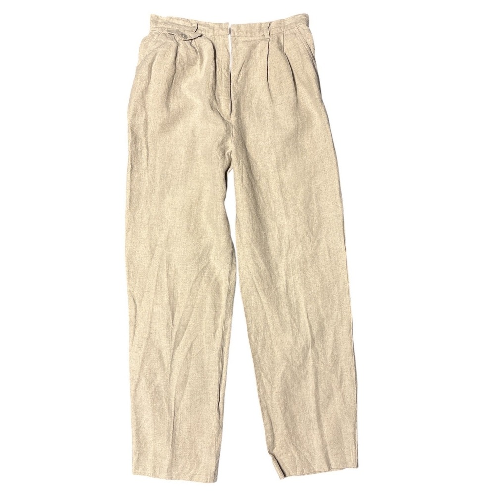 Orvis Womens 100% Linen Pleated Trousers Beige High Waisted Straight Leg Size‎ 8